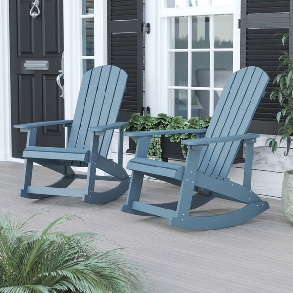 English Elm Savannah Commercial Grade Resin Adirondack Rocking Chair Set for Ultimate Year-Round Comfort Sea Foam JJ-C14705-SFM-2-GG