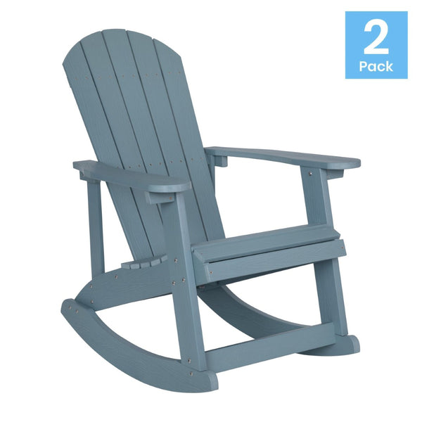 English Elm Savannah Commercial Grade Resin Adirondack Rocking Chair Set for Ultimate Year-Round Comfort Sea Foam JJ-C14705-SFM-2-GG