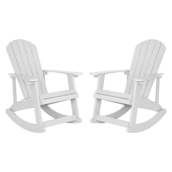 English Elm Savannah Commercial Grade Resin Adirondack Rocking Chair Set for Ultimate Year-Round Comfort White JJ-C14705-WH-2-GG