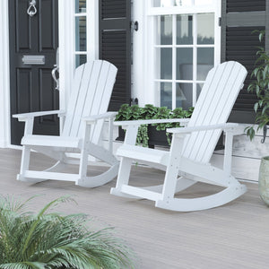 English Elm Savannah Commercial Grade Resin Adirondack Rocking Chair Set for Ultimate Year-Round Comfort White JJ-C14705-WH-2-GG