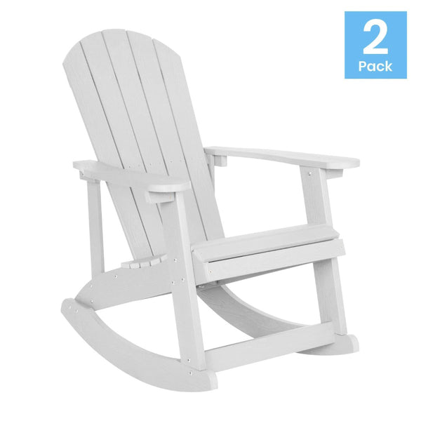 English Elm Savannah Commercial Grade Resin Adirondack Rocking Chair Set for Ultimate Year-Round Comfort White JJ-C14705-WH-2-GG