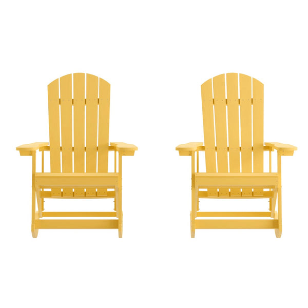 English Elm Savannah Commercial Grade Resin Adirondack Rocking Chair Set for Ultimate Year-Round Comfort Yellow JJ-C14705-YLW-2-GG