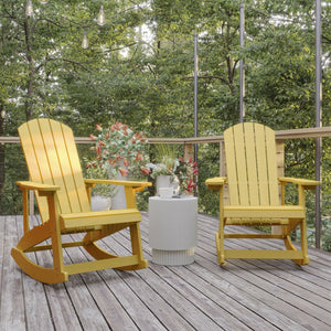 English Elm Savannah Commercial Grade Resin Adirondack Rocking Chair Set for Ultimate Year-Round Comfort Yellow JJ-C14705-YLW-2-GG