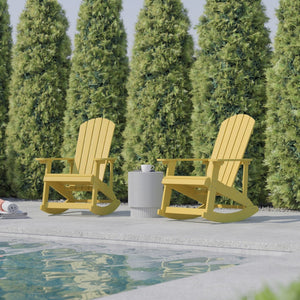 English Elm Savannah Commercial Grade Resin Adirondack Rocking Chair Set for Ultimate Year-Round Comfort Yellow JJ-C14705-YLW-2-GG