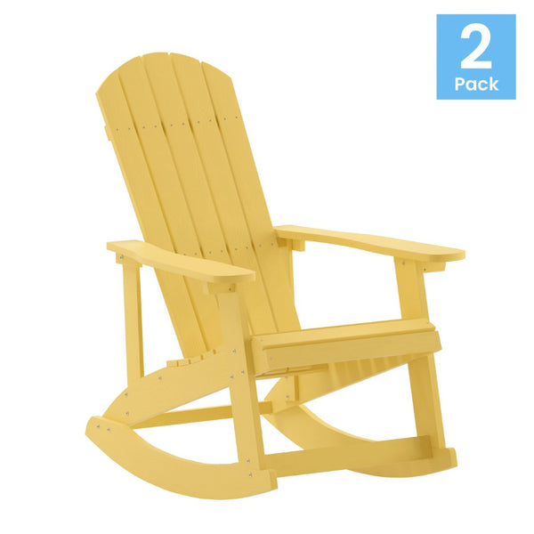 English Elm Savannah Commercial Grade Resin Adirondack Rocking Chair Set for Ultimate Year-Round Comfort Yellow JJ-C14705-YLW-2-GG
