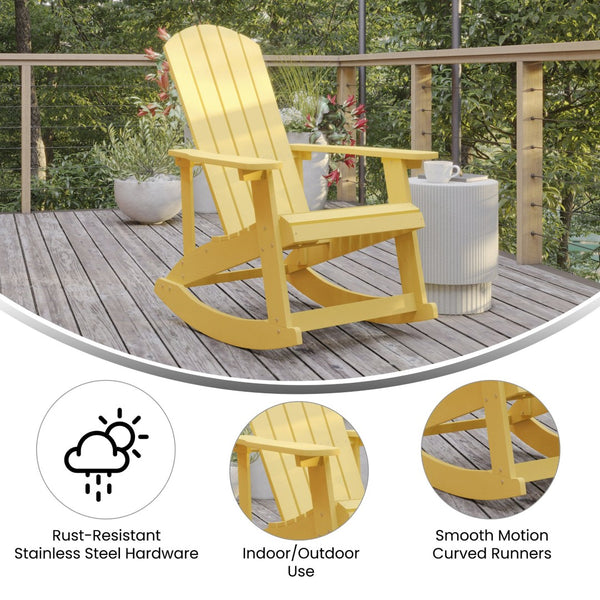 English Elm Savannah Commercial Grade All-Weather Poly Resin Adirondack Rocking Chair for Ultimate Relaxation Yellow JJ-C14705-YLW-GG