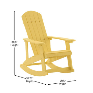 English Elm Savannah Commercial Grade All-Weather Poly Resin Adirondack Rocking Chair for Ultimate Relaxation Yellow JJ-C14705-YLW-GG