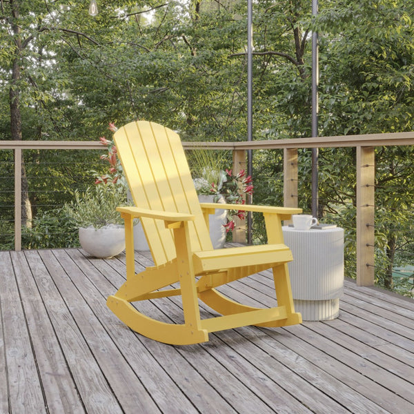 English Elm Savannah Commercial Grade All-Weather Poly Resin Adirondack Rocking Chair for Ultimate Relaxation Yellow JJ-C14705-YLW-GG
