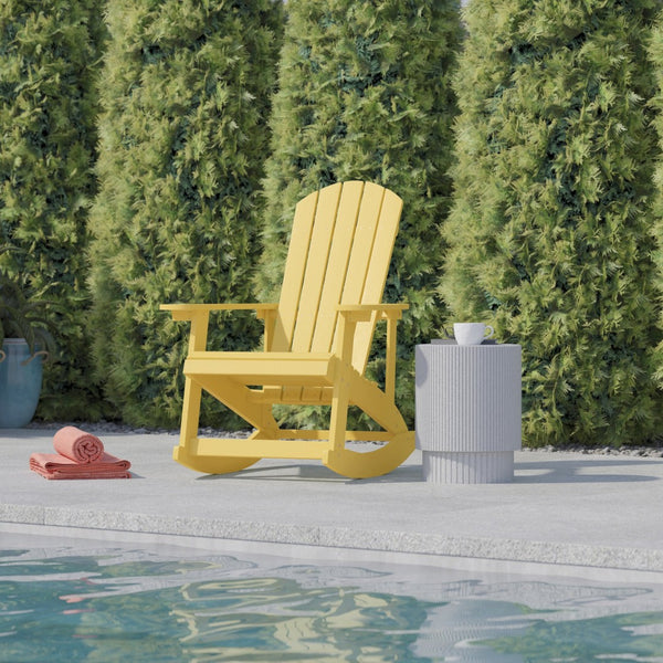 English Elm Savannah Commercial Grade All-Weather Poly Resin Adirondack Rocking Chair for Ultimate Relaxation Yellow JJ-C14705-YLW-GG