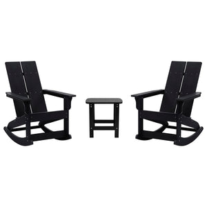 English Elm Set of 2 Modern Commercial-Grade Adirondack Rocking Chairs with Matching Side Table for Relaxation Black JJ-C14709-2-T14001-BK-GG