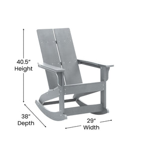 English Elm Set of 2 Modern Commercial-Grade Adirondack Rocking Chairs with Matching Side Table for Relaxation Gray JJ-C14709-2-T14001-GY-GG