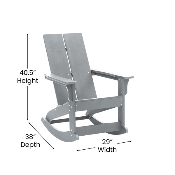 English Elm Set of 2 Modern Commercial-Grade Adirondack Rocking Chairs with Matching Side Table for Relaxation Gray JJ-C14709-2-T14001-GY-GG