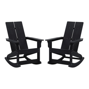 English Elm Finn Modern All-Weather Rocking Adirondack Chairs Set for Durable Comfort on Patios and Porches Black JJ-C14709-BK-2-GG