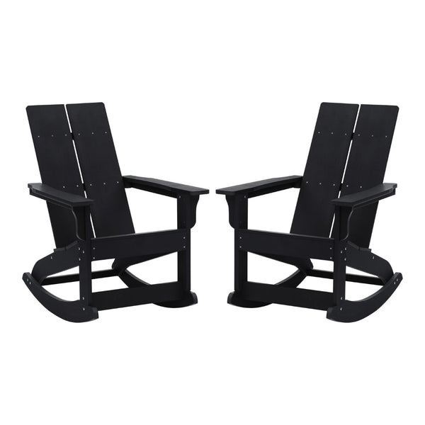 English Elm Finn Modern All-Weather Rocking Adirondack Chairs Set for Durable Comfort on Patios and Porches Black JJ-C14709-BK-2-GG