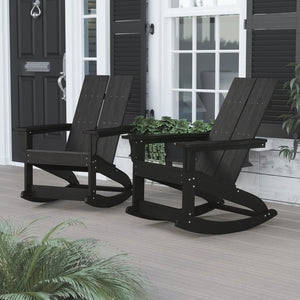 English Elm Finn Modern All-Weather Rocking Adirondack Chairs Set for Durable Comfort on Patios and Porches Black JJ-C14709-BK-2-GG
