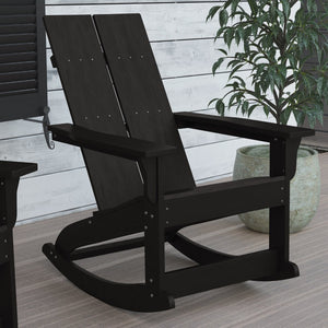 English Elm Finn Modern All-Weather Rocking Adirondack Chairs Set for Durable Comfort on Patios and Porches Black JJ-C14709-BK-2-GG