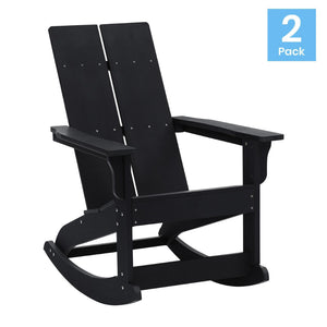 English Elm Finn Modern All-Weather Rocking Adirondack Chairs Set for Durable Comfort on Patios and Porches Black JJ-C14709-BK-2-GG