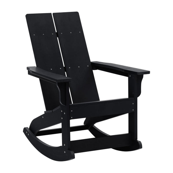 English Elm Finn Modern All-Weather Rocking Adirondack Chair with Ergonomic Design for Ultimate Relaxation Comfort Black JJ-C14709-BK-GG