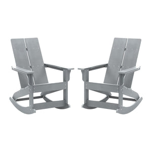 English Elm Finn Modern All-Weather Rocking Adirondack Chairs Set for Durable Comfort on Patios and Porches Gray JJ-C14709-GY-2-GG