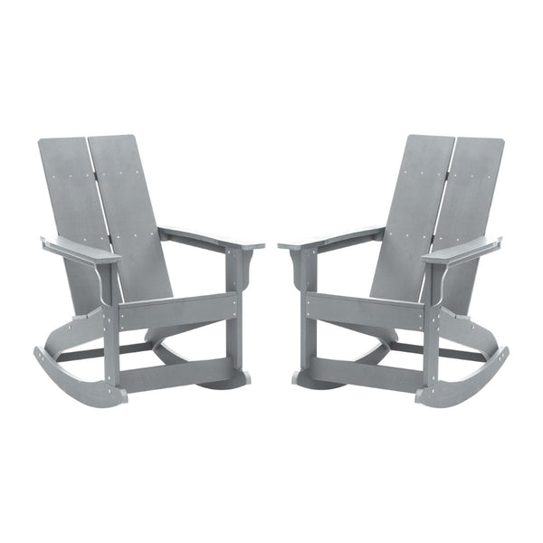 English Elm Finn Modern All-Weather Rocking Adirondack Chairs Set for Durable Comfort on Patios and Porches Gray JJ-C14709-GY-2-GG