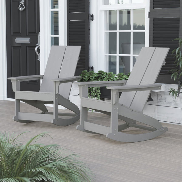 English Elm Finn Modern All-Weather Rocking Adirondack Chairs Set for Durable Comfort on Patios and Porches Gray JJ-C14709-GY-2-GG