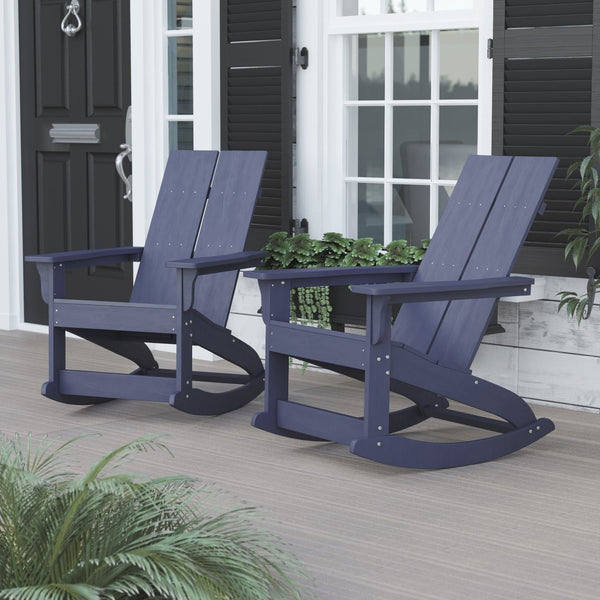 English Elm Finn Modern All-Weather Rocking Adirondack Chairs Set for Durable Comfort on Patios and Porches Navy JJ-C14709-NV-2-GG