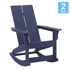 English Elm Finn Modern All-Weather Rocking Adirondack Chairs Set for Durable Comfort on Patios and Porches Navy JJ-C14709-NV-2-GG