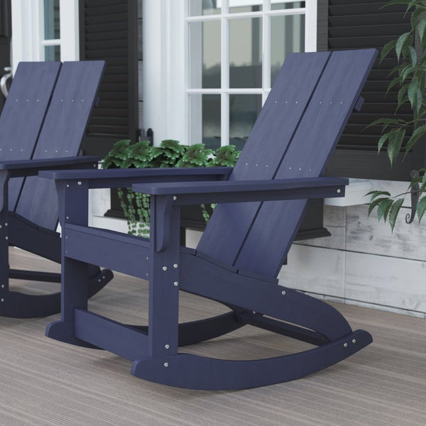 English Elm Finn Modern All-Weather Rocking Adirondack Chair with Ergonomic Design for Ultimate Relaxation Comfort Navy JJ-C14709-NV-GG