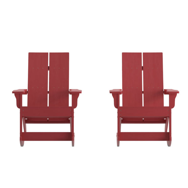 English Elm Finn Modern All-Weather Rocking Adirondack Chairs Set for Durable Comfort on Patios and Porches Red JJ-C14709-RED-2-GG