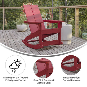English Elm Finn Modern All-Weather Rocking Adirondack Chairs Set for Durable Comfort on Patios and Porches Red JJ-C14709-RED-2-GG