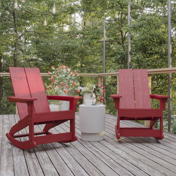 English Elm Finn Modern All-Weather Rocking Adirondack Chairs Set for Durable Comfort on Patios and Porches Red JJ-C14709-RED-2-GG