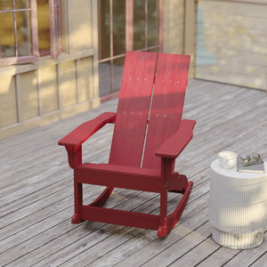 English Elm Finn Modern All-Weather Rocking Adirondack Chairs Set for Durable Comfort on Patios and Porches Red JJ-C14709-RED-2-GG
