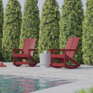 English Elm Finn Modern All-Weather Rocking Adirondack Chairs Set for Durable Comfort on Patios and Porches Red JJ-C14709-RED-2-GG