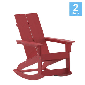 English Elm Finn Modern All-Weather Rocking Adirondack Chairs Set for Durable Comfort on Patios and Porches Red JJ-C14709-RED-2-GG