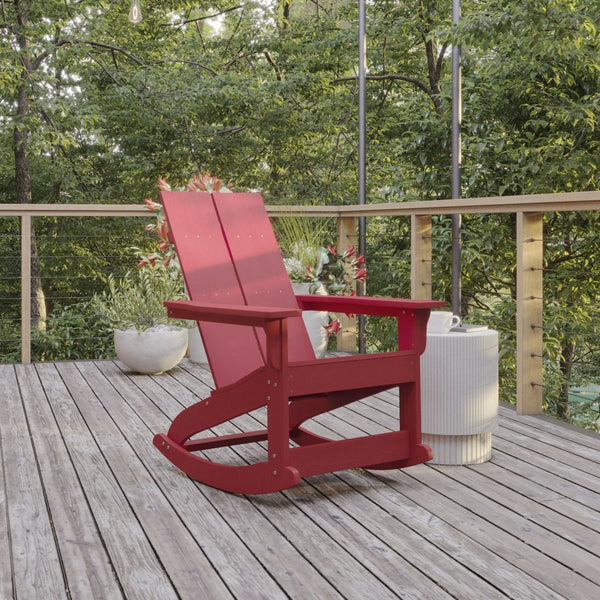 English Elm Finn Modern All-Weather Rocking Adirondack Chair with Ergonomic Design for Ultimate Relaxation Comfort Red JJ-C14709-RED-GG
