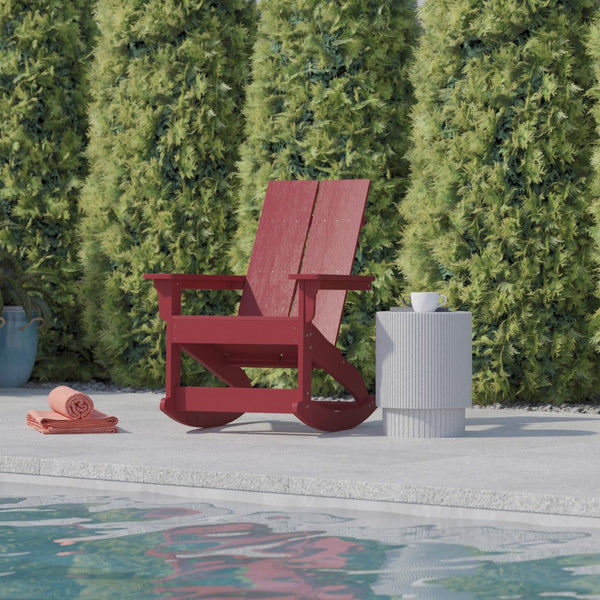 English Elm Finn Modern All-Weather Rocking Adirondack Chair with Ergonomic Design for Ultimate Relaxation Comfort Red JJ-C14709-RED-GG