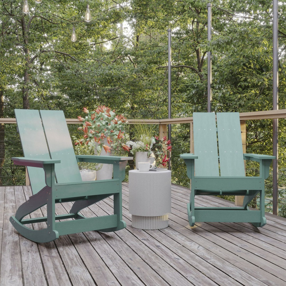 English Elm Finn Modern All-Weather Rocking Adirondack Chairs Set for Durable Comfort on Patios and Porches Sea Foam JJ-C14709-SFM-2-GG