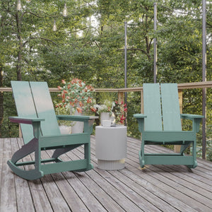 English Elm Finn Modern All-Weather Rocking Adirondack Chairs Set for Durable Comfort on Patios and Porches Sea Foam JJ-C14709-SFM-2-GG