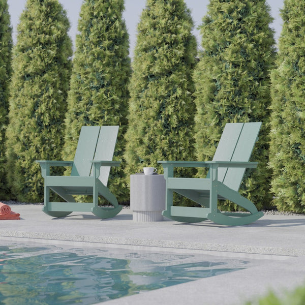 English Elm Finn Modern All-Weather Rocking Adirondack Chairs Set for Durable Comfort on Patios and Porches Sea Foam JJ-C14709-SFM-2-GG