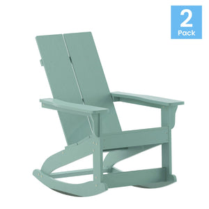 English Elm Finn Modern All-Weather Rocking Adirondack Chairs Set for Durable Comfort on Patios and Porches Sea Foam JJ-C14709-SFM-2-GG