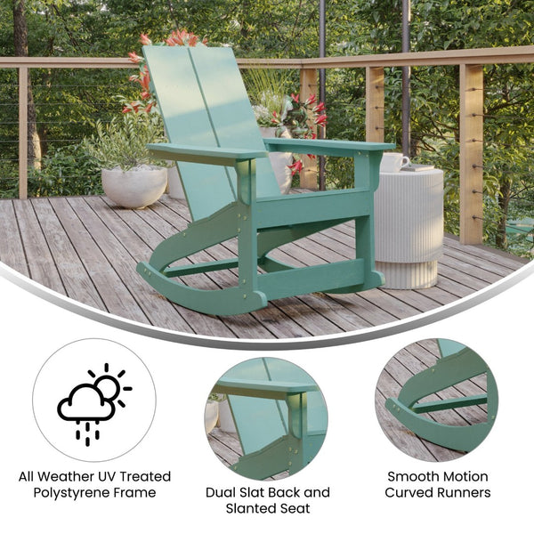 English Elm Finn Modern All-Weather Rocking Adirondack Chair with Ergonomic Design for Ultimate Relaxation Comfort Sea Foam JJ-C14709-SFM-GG