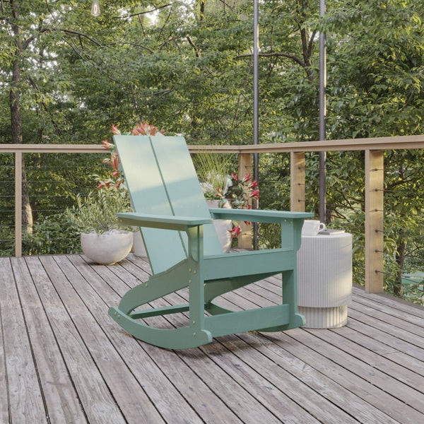 English Elm Finn Modern All-Weather Rocking Adirondack Chair with Ergonomic Design for Ultimate Relaxation Comfort Sea Foam JJ-C14709-SFM-GG
