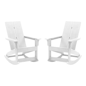 English Elm Finn Modern All-Weather Rocking Adirondack Chairs Set for Durable Comfort on Patios and Porches White JJ-C14709-WH-2-GG