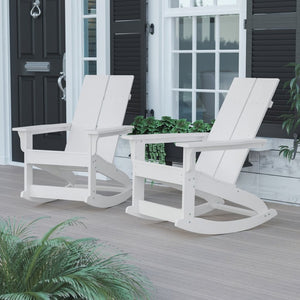 English Elm Finn Modern All-Weather Rocking Adirondack Chairs Set for Durable Comfort on Patios and Porches White JJ-C14709-WH-2-GG