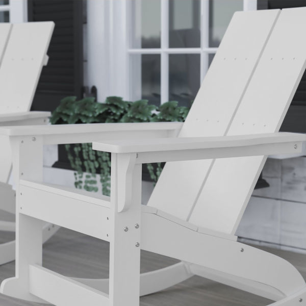 English Elm Finn Modern All-Weather Rocking Adirondack Chairs Set for Durable Comfort on Patios and Porches White JJ-C14709-WH-2-GG