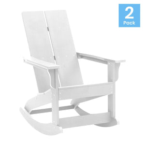 English Elm Finn Modern All-Weather Rocking Adirondack Chairs Set for Durable Comfort on Patios and Porches White JJ-C14709-WH-2-GG
