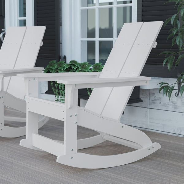 English Elm Finn Modern All-Weather Rocking Adirondack Chair with Ergonomic Design for Ultimate Relaxation Comfort White JJ-C14709-WH-GG