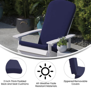 English Elm Charlestown Set of 2 All-Weather High Back Cushions for Adirondack Chairs - Stylish Comfort Upgrade Blue JJ-CSN14501-BL-2-GG