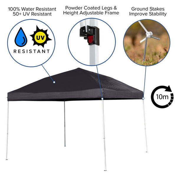 English Elm Harris Outdoor Pop-Up Canopy Tent – Quick Setup, Weather-Resistant, Portable with Carry Bag for Events Black 10' x 10' JJ-GZ1010-BK-GG