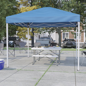 English Elm Knox Pop Up Event Canopy Tent with Carry Bag, Folding Table & Benches for Effortless Outdoor Gatherings Blue 10' x 10' JJ-GZ10103-BL-GG